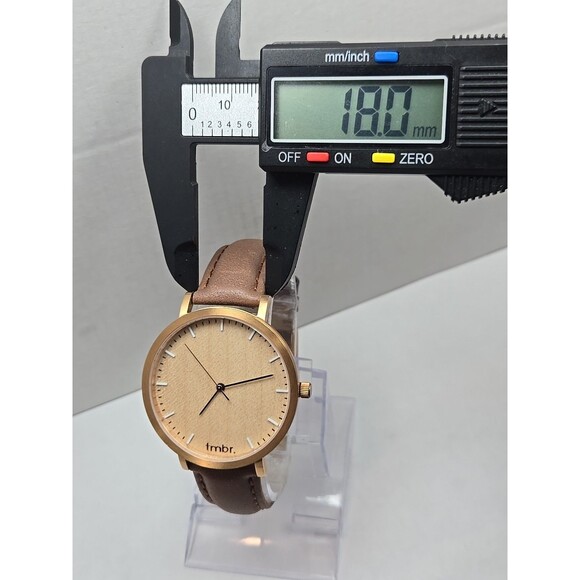 Tmbr The Helm Wood Dial Watch Rose Gold Tone 40mm Brown Leather New Battery - Picture 6 of 12